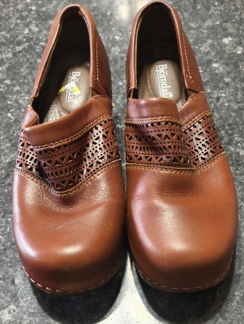 Bjorndal Tan Brown Leather Slip-On Clogs with Laser-Cut Band